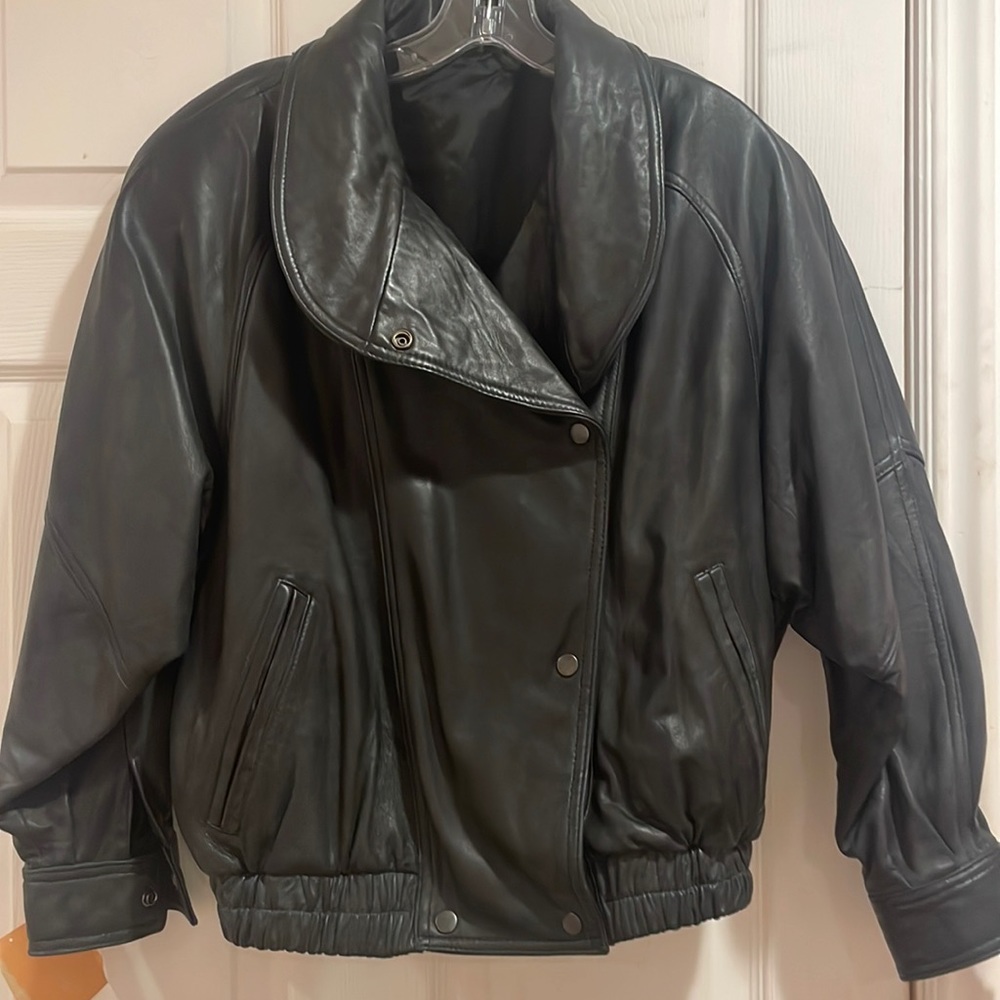 Black, leather motorcycle jacket